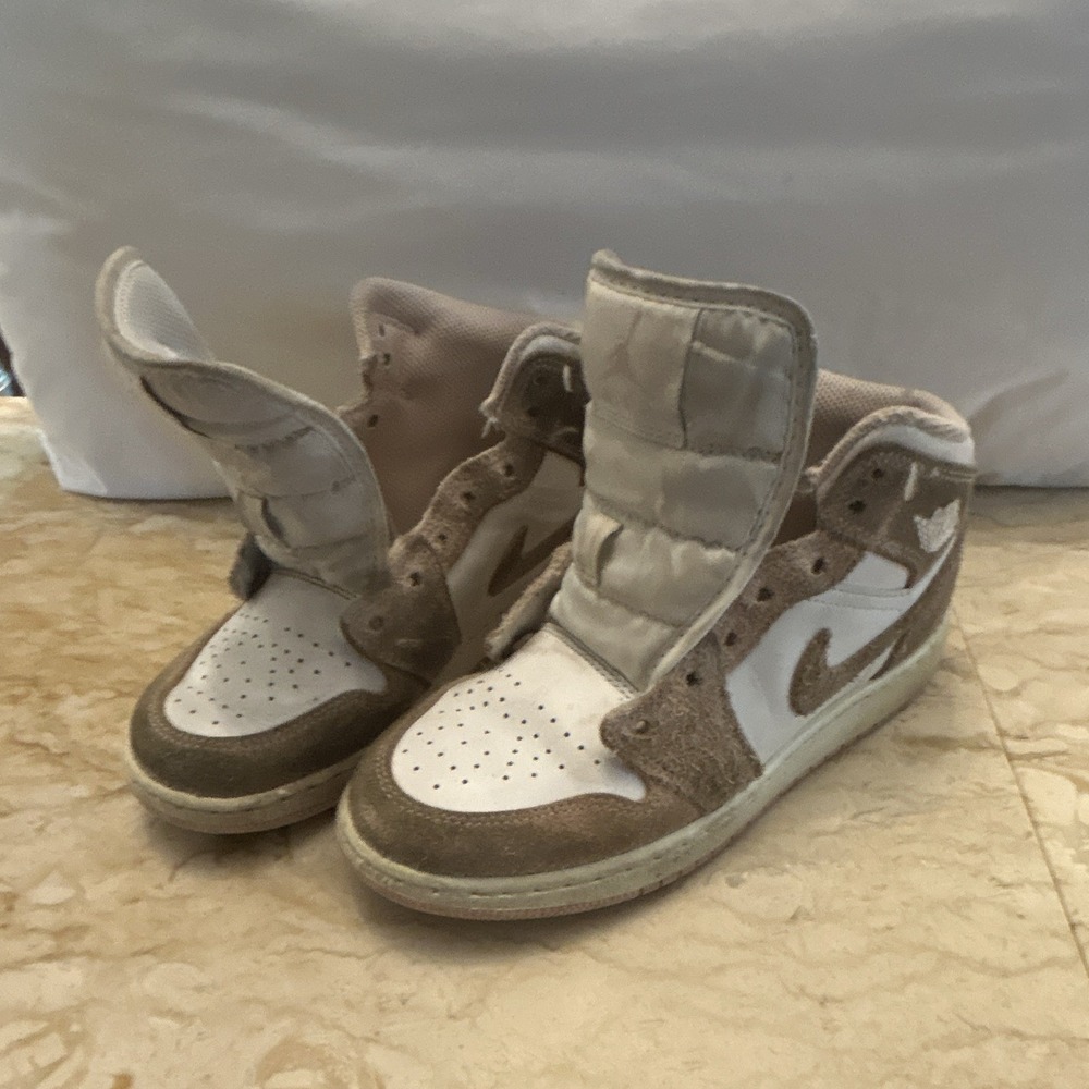 Jordan Kids High Top Sneakers Colorblock White/Brown Lace-Up Round Toe 4Y